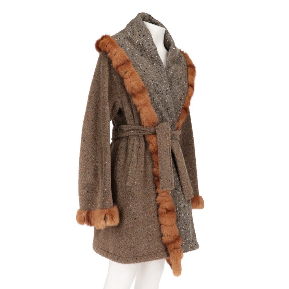 Fendi 1994FW Runway Real Mink Fur Trim Wool Coat